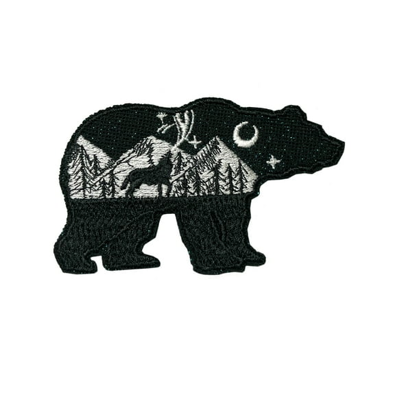 Glitter Bear Wolf Moon Embroidered Patch Iron/Sew-On Applique Travel Souvenir