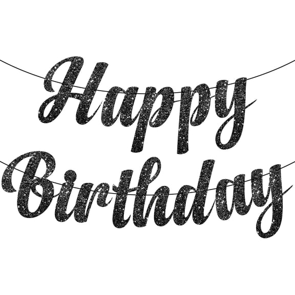 Glitter Black Happy Birthday Banner - Pre-Strung, 10 Feet | Birthday Decorations for Men, Women | Happy Birthday Banner Backdrop For Black Party Decorations, Halloween Decorations