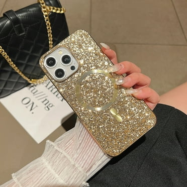 Glitter Bling Case for Apple iPhone 16 Pro Max, Slim Fit Shiny Magnetic Back Cover Stylish Drop Protective Scratch Resistant Phone Case for Girls Women, Gold