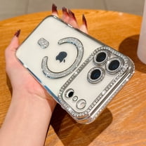 Glitter Bling Case for Apple iPhone 17 Pro Max, Diamond Clear Back Cover with Camera Lens Protector Compatible with Magsafe Shockproof Full Body Protective Phone Case for iPhone 17 Pro Max, Silver