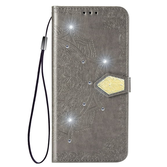 Glitter Bling Case for Google Pixel 9 / Pixel 9 Pro, Flip Cover Mandala Embossed Stylish Luxury Wallet Case with Cards Holder & Hand Wrist Shiny Diamond Design Phone Case for Girls Women, Gray