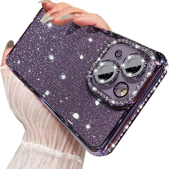 Glitter Bling Case for iPhone 15, Luxury Sparkly Diamond Rhinestones with Camera Lens Protector & Glitter Paper Soft TPU Plating Bumper Women Girls Slim Phone Case for iPhone 15 6.1" (Silver)