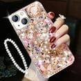 thumbnail image 1 of Glitter Bling Case for iPhone 15 Plus, Cute Luxury 3D Crown Crystal Rhinestone Diamond Sparkle Gemstones Pearl with Wrist Strap Chain Women Girls Phone Case for iPhone 15 Plus 6.7" (Pink), 1 of 4
