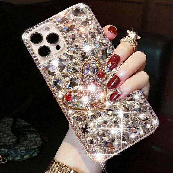 Glitter Bling Case for iPhone 15 Pro Max,Cute Luxury 3D Heart Crystal Rhinestone Diamond Gems Sparkle Shiny Women Girls Clear Bumper Protective Phone Case for iPhone 15 Pro Max 6.7 inch (Red)