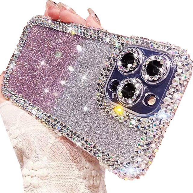 Glitter Bling Case for iPhone 15 Pro Max, Luxury Sparkly Diamond Rhinestone with Camera Protector Soft TPU Bumper Shockproof Women Girls Protective Case for iPhone 15 Pro Max (Gradient Pink)