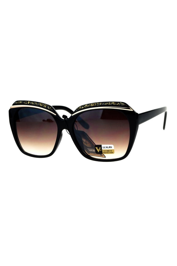 Glitter Bling Eye Brow Butterfly Bling Diva Womens Sunglasses Black Brown