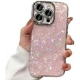 thumbnail image 1 of Glitter Bling Sea Shell Pattern Laser Love Heart Sparkling Phone Case Compatible with iPhone 15 Pro, Pink, 1 of 8