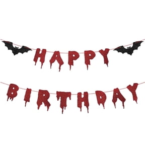 Glitter Blood Drip Happy Birthday Banner,Gothic Horror Halloween Paper Garland with Bat Cutouts for Hanging Backdrop,Party,Home Decor