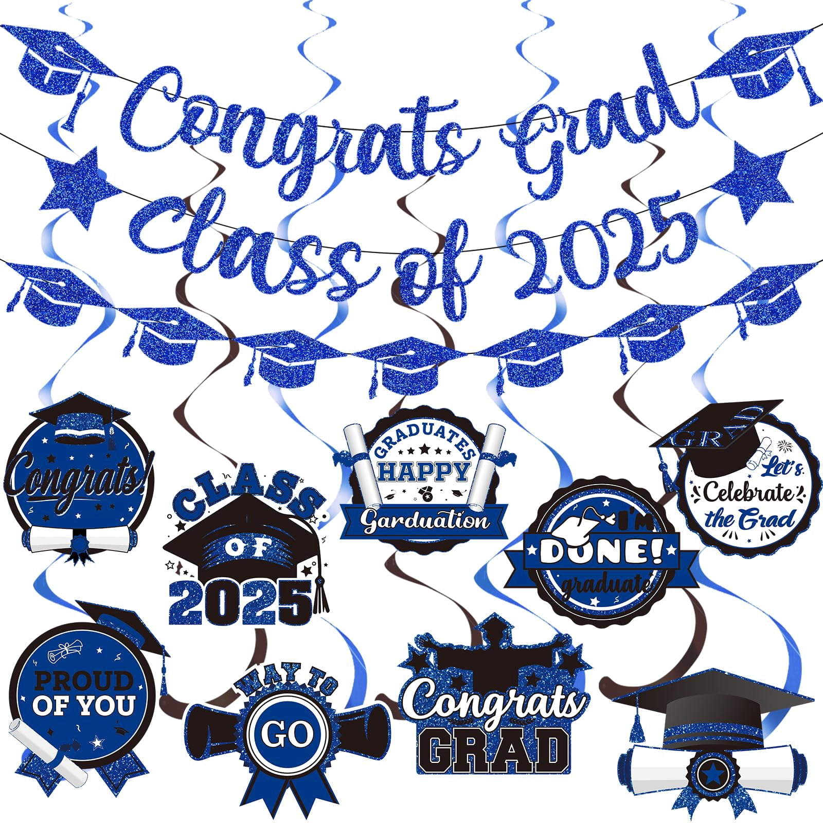 Glitter Blue Congrats Grad MMF7 Banner Class of 2025 Banner Graduation ...