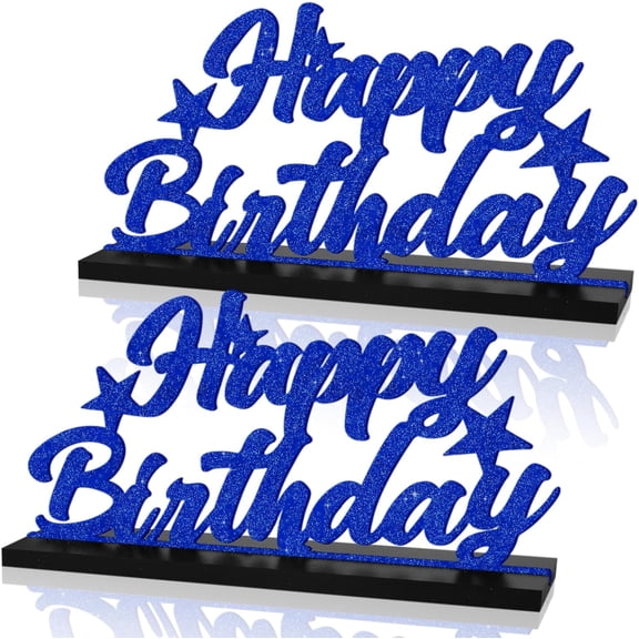 Glitter Blue Letter Happy Birthday Sign Centerpieces for Table Birthday Party Supplies Birthday Favor Decoration for 30th 40th 50th 60th 70th 80th 90th 100th Birthday Table Decoration