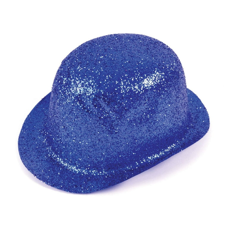 Glitter Blue Plastic Bowler Hat Glitter Blue Plastic Bowler Hat