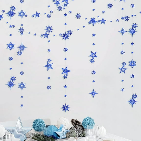 Cheerland Glitter Blue Star Garlands Galaxy Backdrop Party Decorations, 69 Ft