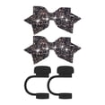 thumbnail image 1 of Glitter Bow Straw Toppers with LED Lights - 2 Silicone Straw Caps & 2 Light - up Bow Straw Covers in Black, for Reusable Straws, Daily Use, Parties, Gifts, 1 of 3