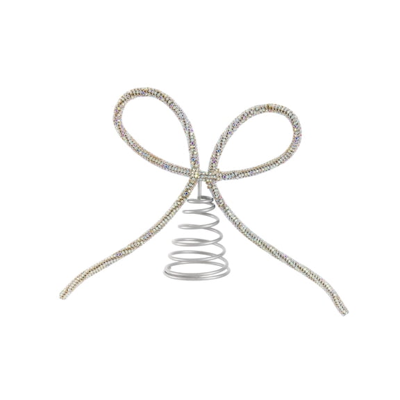 Glitter Bow Tree Topper Ornament Rhinestone Bows Decoration with Metal Base for Wedding Valentine's Day Home Party Birthday Proposal Decor