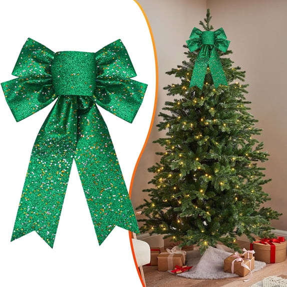 Glitter Bows for Christmas Tree freen Ribbon Bows Ornaments Large Christmas Bows Decoration for Gift Wrapping Tree Topper Cabinets Wreaths Outdoor Home Decor