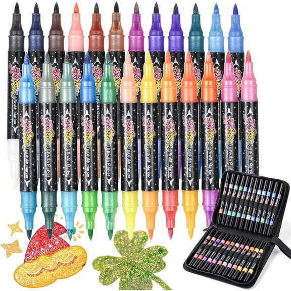Glitter Brush Markers,Dual Tip Brush Glitter Marker for Doodle Writing, Glitter Art Crafts Adults DIY Crafts Greeting Birthday Cards Making