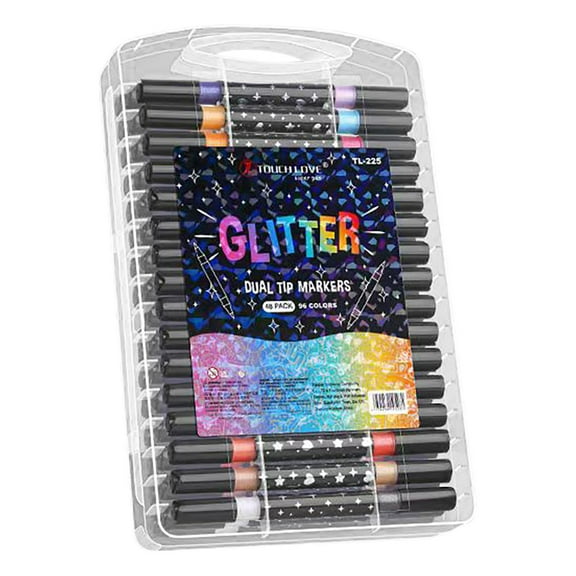 Glitter Brush Markers Pens,48 Colors Dual Tip Glitter Pens Set Metallic Sparkle Markers for Cards,Diy Crafts,Doodle,Writing,Adults Coloring Book,Art Supplies Scrapbooking,Glitter Markers Pen Dual Tip