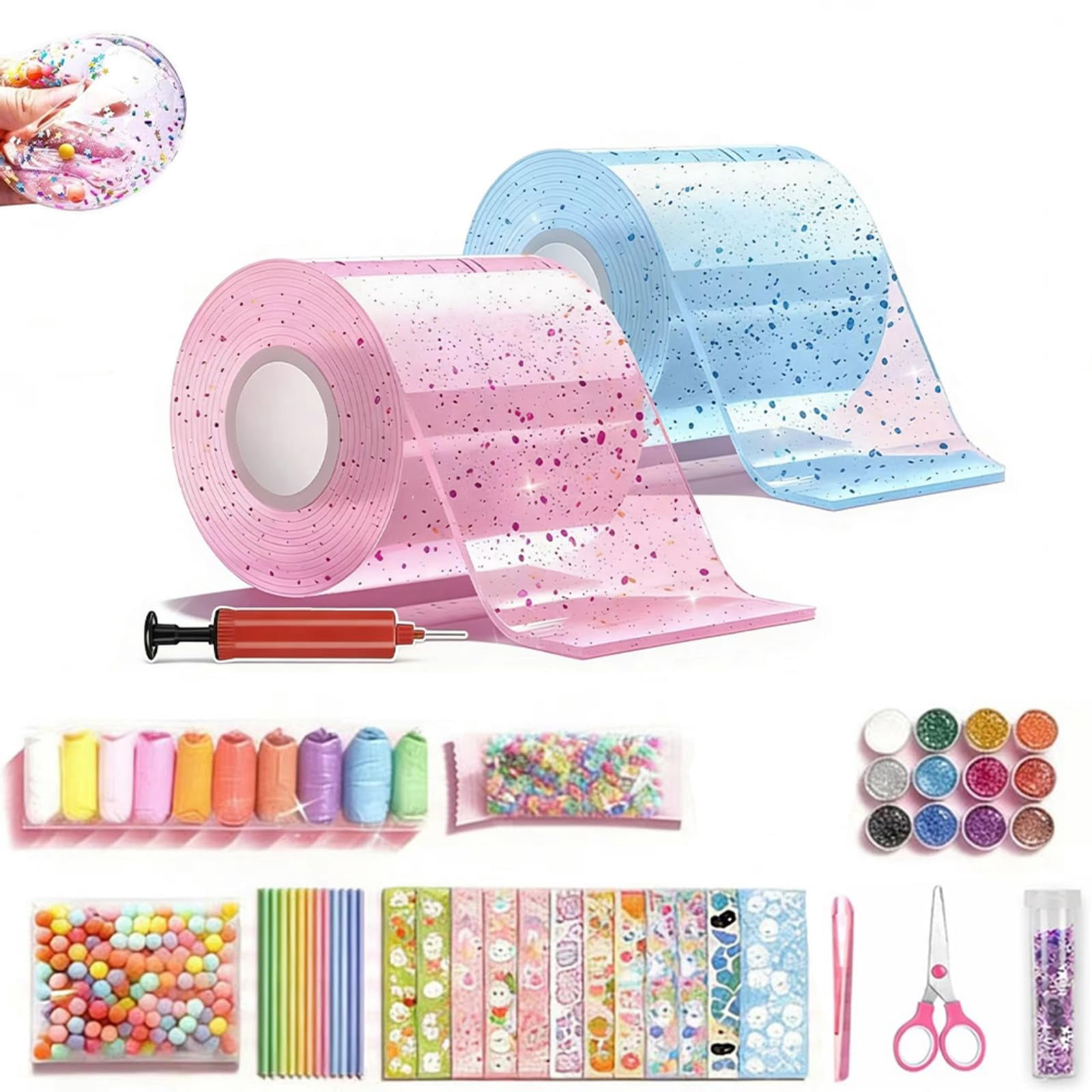 Glitter Bubble Nano Tape Toy Set, DIY Bubble Sticker Maker Craft Kit with Nano Double Sided Adhesive Tape, Straw, Clamps & Stickers
