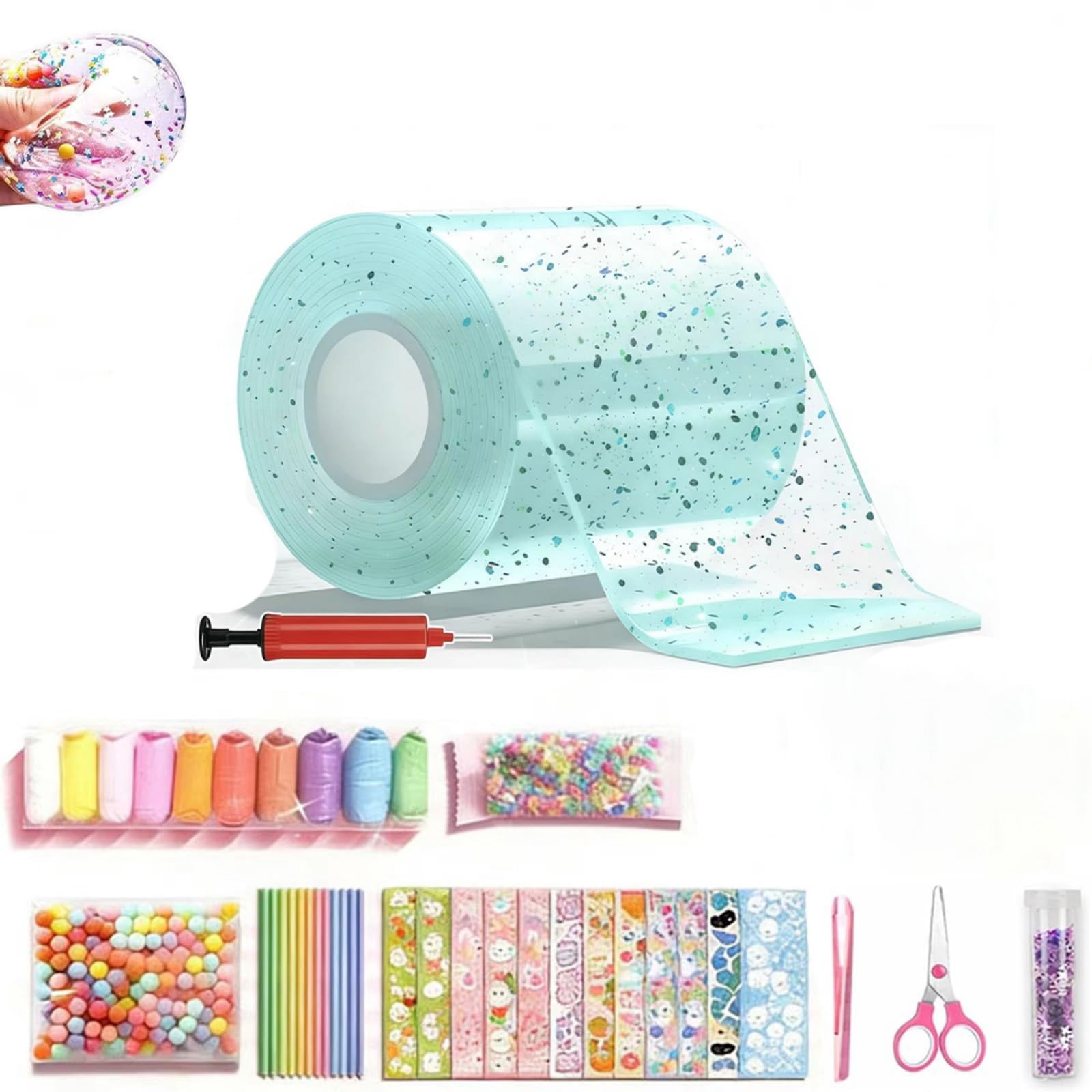 Glitter Bubble Nano Tape Toy Set, DIY Bubble Sticker Maker Craft Kit with Nano Double Sided Adhesive Tape, Straw, Clamps & Stickers