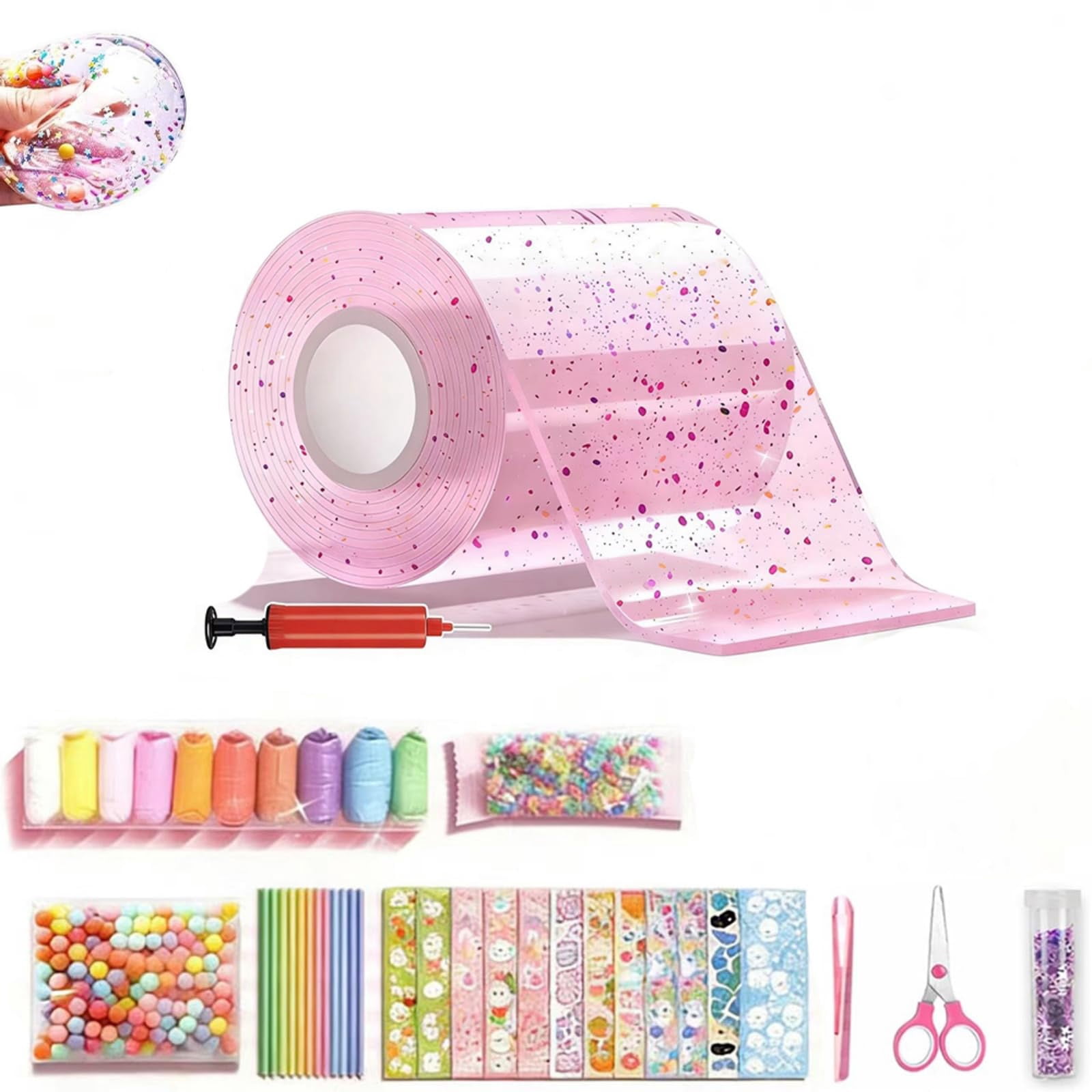 Glitter Bubble Nano Tape Toy Set, DIY Bubble Sticker Maker Craft Kit with Nano Double Sided Adhesive Tape, Straw, Clamps & Stickers