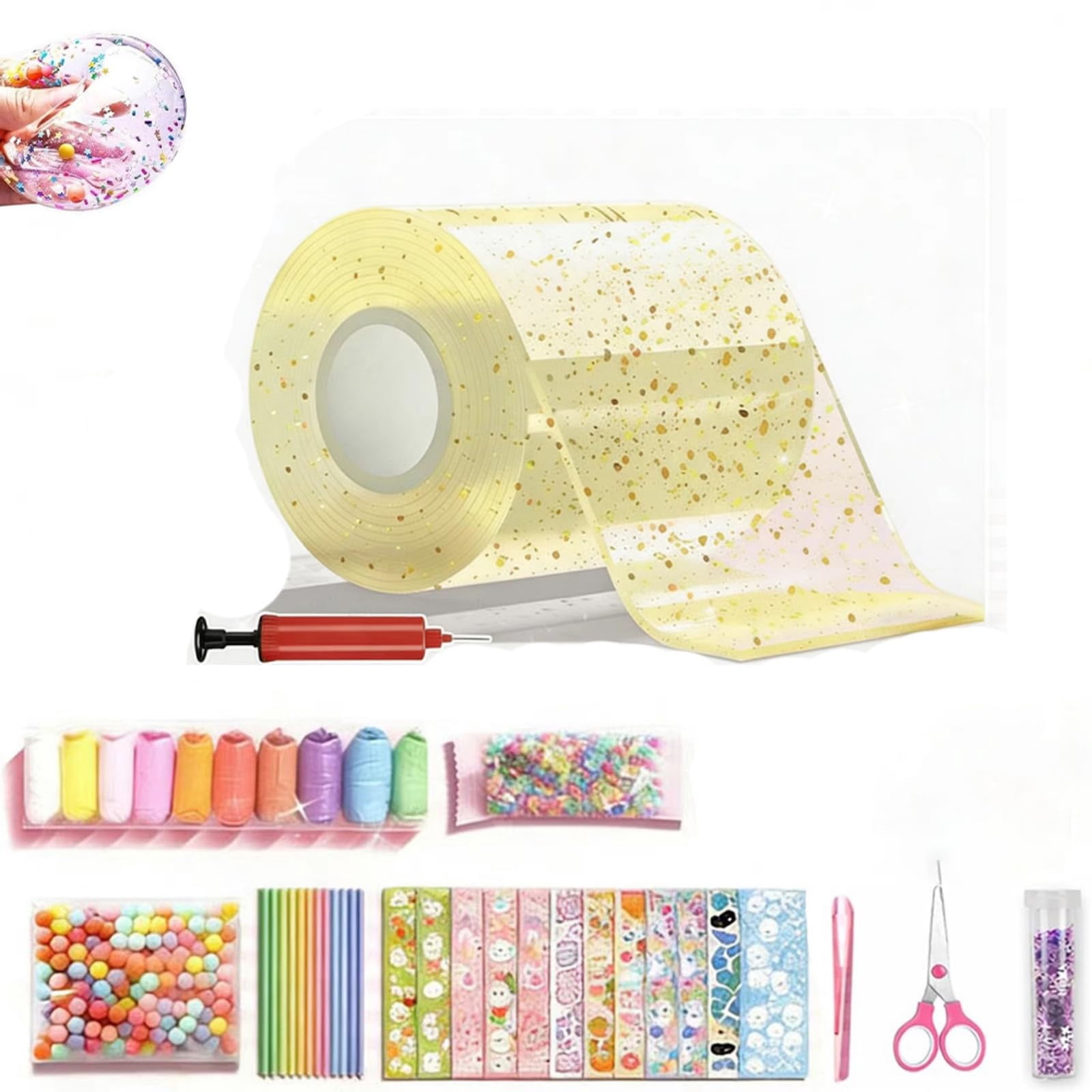 Glitter Bubble Nano Tape Toy Set, DIY Bubble Sticker Maker Craft Kit with Nano Double Sided Adhesive Tape, Straw, Clamps & Stickers