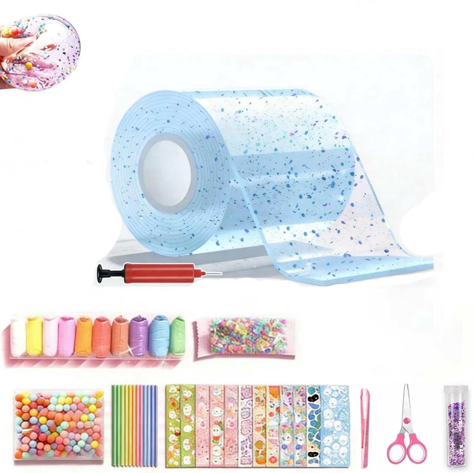 Glitter Bubble Nano Tape Toy Set, DIY Bubble Sticker Maker Craft Kit with Nano Double Sided Adhesive Tape, Straw, Clamps & Stickers
