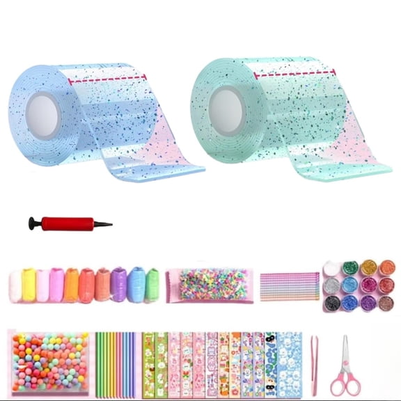Glitter Bubble Nano Tape Toy Set, DIY Bubble Tape Craft Kit with Double Sided Nano Tape & Glitter Fillers, Elastic Stress Ball Making Creative Sensory Toy for Kids