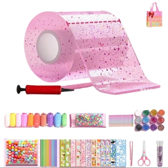 Glitter Bubble Nano Tape Toy Set, Tape Bubble Kit, Elastic Double Sided Craft Set, Stress Ball Making, DIY Craft