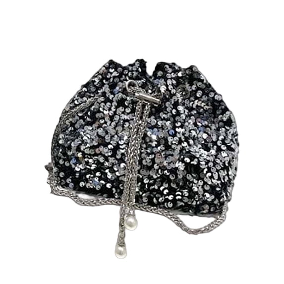 Glitter Bucket Bags for Women, Sparkly Purse with Hardware Chain Drawstring and Detachable Chain, Sequin Purses