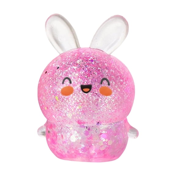 Glitter Bunny Squishy Toys Easter Egg Fillers, Easter Basket Stuffers, Mini Stress Relief Squeeze Toys, Colorful Sparkly Rabbit Party Favors(Pink)