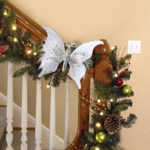 Glitter Butterfly Christmas Ornaments Red White Champagne Gold Butterfly With Feathers Ornaments For Wedding Wreaths Floristry Festive And Christmas Tree Hanging Decorations
