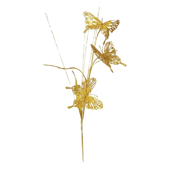 Glitter Butterfly Christmas Pick for Floral Arrangements, 23.6 Inch 3D Butterfly Spray Branch, for Xmas Tree Sticks Table Centerpieces Vase Fillers DIY Garland Wreath Crafts,1 Pack