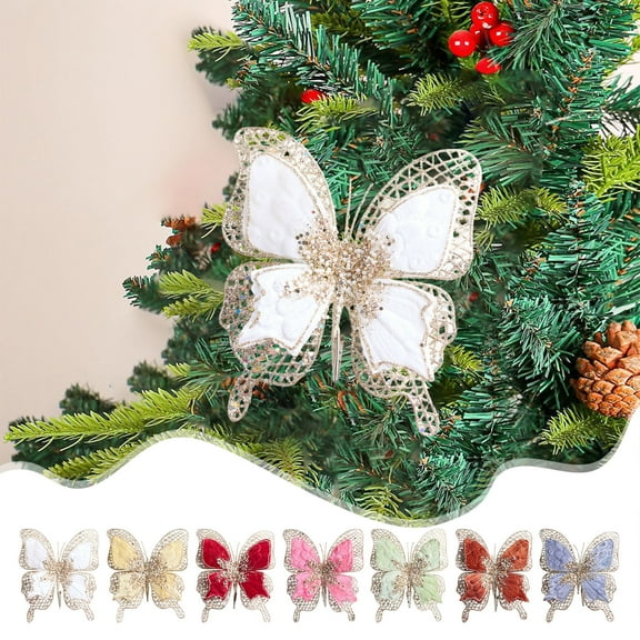 Glitter Butterfly Christmas Tree Clip-on Ornament, Brown Plastic Decor for Holiday Home and Party Decorations, 8.27x7.08 Inches,Vsgery