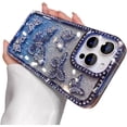 thumbnail image 1 of Glitter Butterfly Shiny Case for iPhone 16 15 14 13 12 11 Pro Max Plus Diamond Bling Sparkly Rhinestone Girls Pink Cute Cover(for iPhone 13 Pro/Blue), 1 of 8
