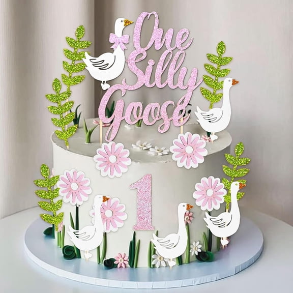 Glitter Cake Topper Set, 13 Pieces, Dreamy White Goose Design, Perfect for Birthday Parties, Afternoon Tea, and Anniversary Cake Decorations