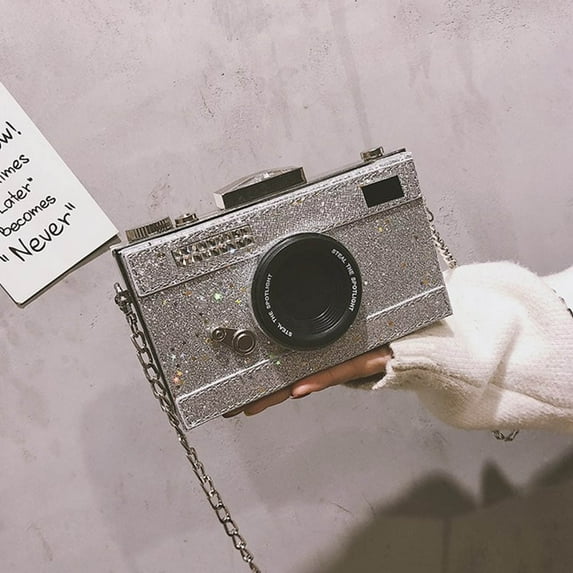 Glitter Camera Shaped Bag,Crossbody Bag Evening Camera Shaped Purse Sparkly Glitter Handbag For Women