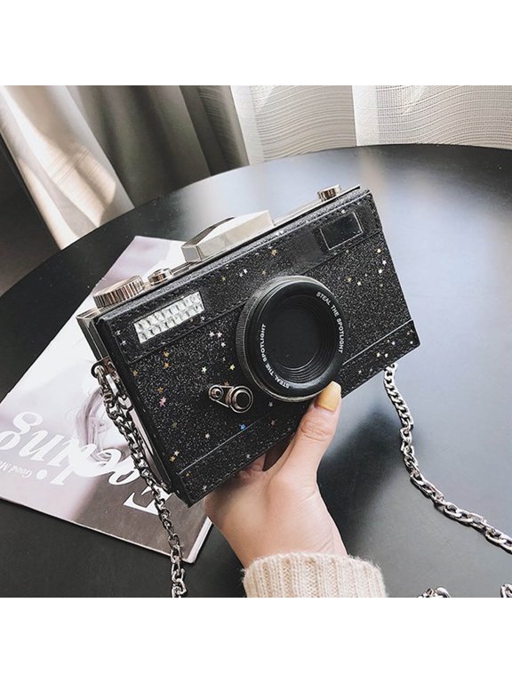 Glitter Camera Shaped Bag,Crossbody Bag Evening Camera Shaped Purse Sparkly Glitter Handbag For Women