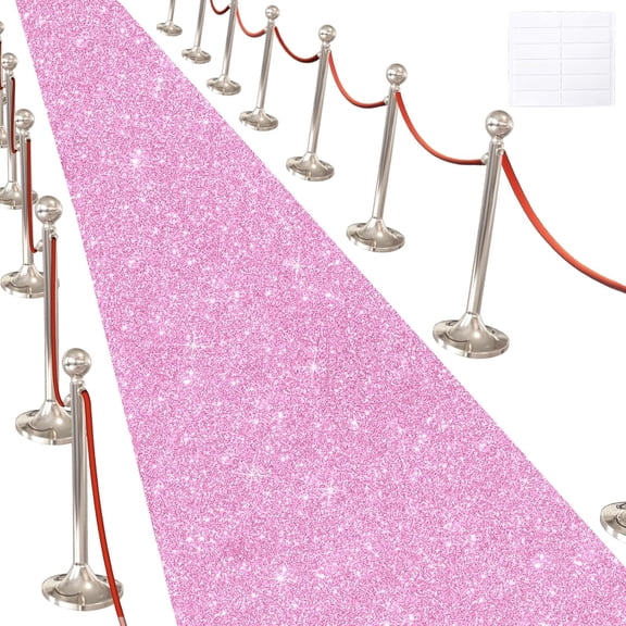 Glitter Carpet Runner for -200 GSM Thickness Non-Woven Fabric Rug with Adhesive Tape, Hollywood Event, Aisle Wedding Ceremony (Glitter Pink, 2.6FTx15FT)