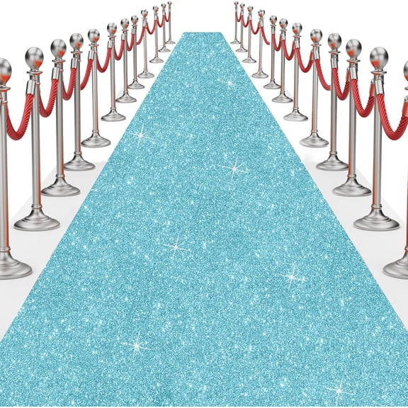 Glitter Carpet Runner for Party 2.6 X 30 ft Glitter Non-Woven Fabric, Carpet Rug for Event, Aisle Runway Runner for Wedding Ceremony, Movie Theme Party Decorations (Glitter Blue, 2.6FTx30FT)
