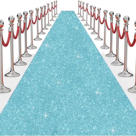 Glitter Carpet Runner for Party, Non-Woven Fabric Carpet Rug for Event, Aisle Runway Runner for Wedding Ceremony, Movie Theme Party Decorations in Glitter Blue