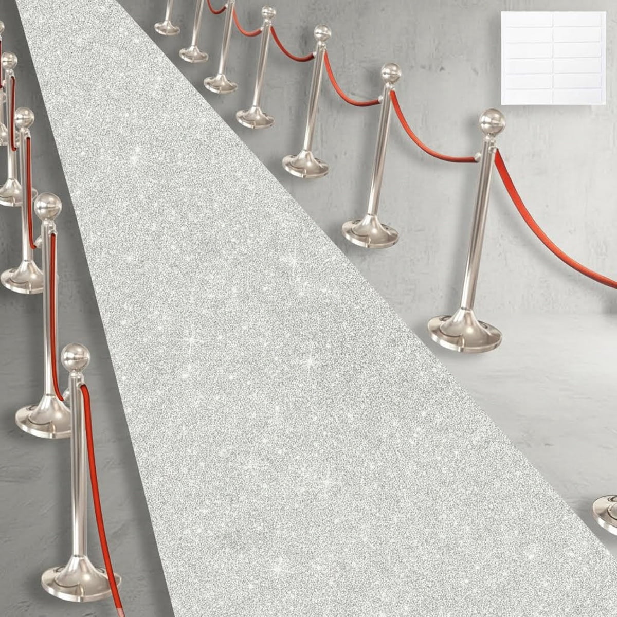 Glitter Carpet Runner for Party - Non-Woven Fabric Runner Rug with Adhesive Tape, Hollywood Carpet for Event, Aisle Runner for Wedding Ceremony (Glitter White)