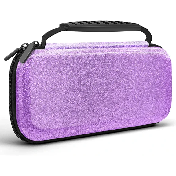 Glitter Carrying Case for Nintendo Switch and Switch OLED Console,Purple Hard Travel Case Shell Pouch for Nintendo Switch Console,Protective Carry Case Compatible with Nintendo for Girls