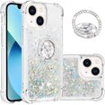 thumbnail image 1 of Glitter Case for Apple iPhone 14, Bling Sparkle Floating Cover Liquid Fashion Girly Women Girls Clear with Ring Holder Phone Case for iPhone 14  Silver, 1 of 12