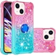 thumbnail image 1 of Glitter Case for Apple iPhone 15 Plus for Women Girls, Bling Sparkle Colorful Gradient Quicksand Waterfall Soft TPU Liquid Cover Case with Ring Stand for iPhone 15 Plus JB-Pink Green, 1 of 14