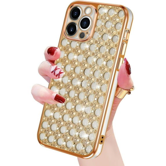 Glitter Case Compatible with iPhone 13 Pro Max Cute Case for Women Girls, Luxury Crystal Shiny Bling 3D Diamond Jewelry Rhinestone Slim Soft TPU Bumper Protective Sparkly Cover Girly Case Clear