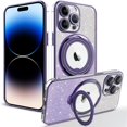 thumbnail image 1 of Glitter Case Cover for Apple iPhone 15 Pro Max, Luxury Stylish 360 Rotating Kickstand Drop Protection Anti-Scratch Shockproof Anti-Slip Gradient Color Phone Case for iPhone 15 Pro Max, Darkpurple, 1 of 7