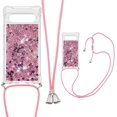 thumbnail image 1 of Glitter Case for Google Pixel 7A with Adjustable Lanyard Neck Strap, Sparkle Transparent Quicksand Waterfall Soft TPU Liquid Cover for Google Pixel 7A LSGS-Rose Gold, 1 of 14