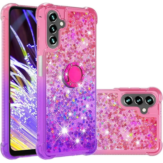 Glitter Case for Samsung Galaxy A13 5G, Bling Sparkle Colorful Gradient Quicksand Soft TPU Liquid Cover Case with Ring Stand for Samsung Galaxy A13 5G/ A04S/ M13 5G/ A04 4G JB-Pink Purple