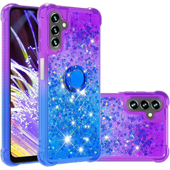 Glitter Case for Samsung Galaxy A13 5G, Bling Sparkle Colorful Gradient Quicksand Soft TPU Liquid Cover Case with Ring Stand for Samsung Galaxy A13 5G/ A04S/ M13 5G/ A04 4G JB-Purple Blue