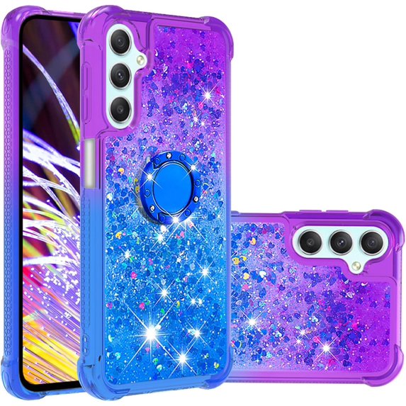 Glitter Case for Samsung Galaxy A25 5G for Women Girls, Bling Sparkle Colorful Gradient Quicksand Soft TPU Liquid Cover Case with Ring Kickstand for Samsung Galaxy A25 5G JB-Purple Blue